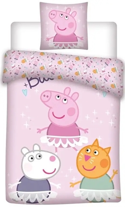 Gurli gris Junior sengetøj 100x140 cm - Gurli Gris og venner - 2 i 1 design - 100% bomuld